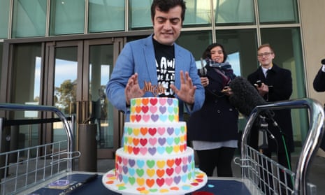 Sam Dastyari with his marriage equality cake. The NSW senator acknowledges a disconnect between the party’s heartland and its socially progressive agenda.