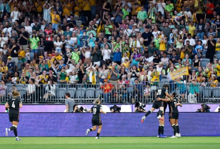 The Matildas observe aft Sam Kerr’s goal.