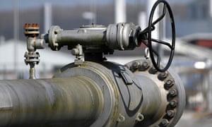 A controller at a pipe for gas lines in Werne, western Germany. Photograph: Ina Fassbender/AFP via Getty Images