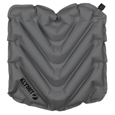 A product photo of a Klymit V shaped Air cushion