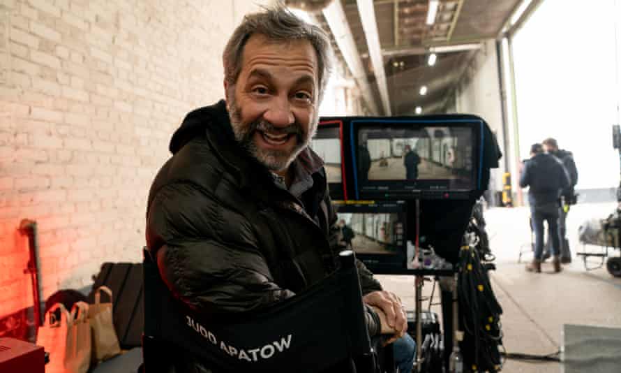 Apatow on set.