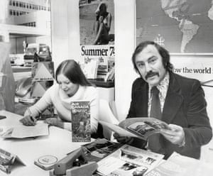 Greaves in the office of his travel agency in 1973