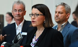 Victorian health minister Jenny Mikakos speaks to media at the Royal Children’s hospital to address concerns about growing racism towards hospital staff