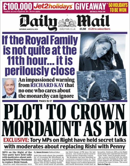 Daily Mail front page with the main headline PLOT TO CROWN MORDAUNT AS PM