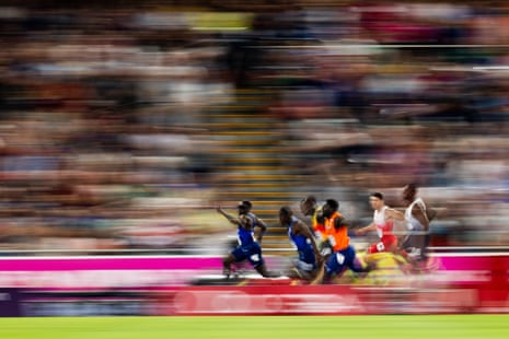 Romell Glave of Great Britain celebrates at finish in men's 100m final.