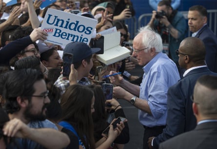 Bernie Sanders signs autographs at an event in Santa Ana, California, in February.