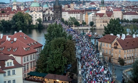 Thousands of demonstrators march to protest against Czech prime minister Andrej Babis and president Milos Zeman.
