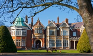 The facade of Bletchley Park Mansion in Buckinghamshire, England.