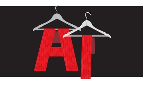 Illustration of the words AI hanging on clothes hangers