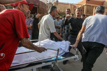 Bodies of Palestinians arrive at the Nasser hospital