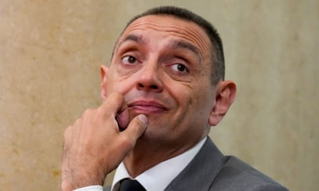 Serbian spy chief Aleksandar Vulin listens during a press conference of Serbian president Aleksandar Vucic, in Belgrade, Serbia, on 8 October.