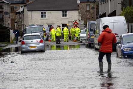 A flooded road in Helston, Cornwall
