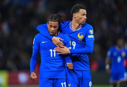Michael Olise (left) and Hugo Ekitiké scored against Ukraine at Parc des Princes.