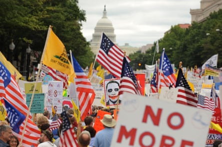 A Tea party march in Washington to protest against the healthcare reform proposed by Barack Obama in 2009.