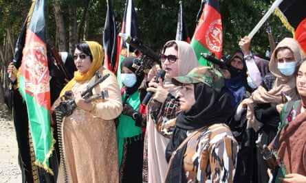 Women take part in a protest in Ghor