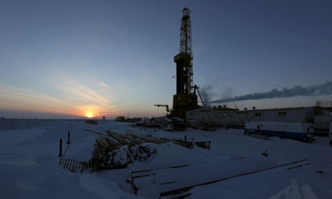 A derrick at Vankorskoye oilfield owned by Rosneft company north of Krasnoyarsk, Russia