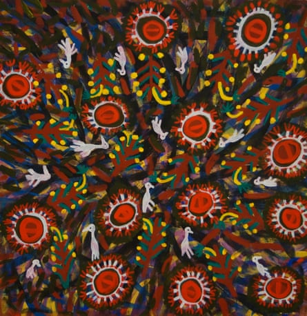 Egrets and Woollybutt Flowers by Mary Kunyi, 1994