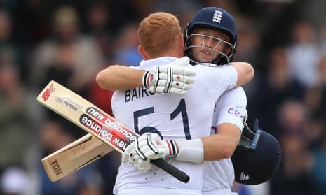 Jonny Bairstow (left) and Joe Root celebrate England’s victory in the third Test against New Zealand at Headingley