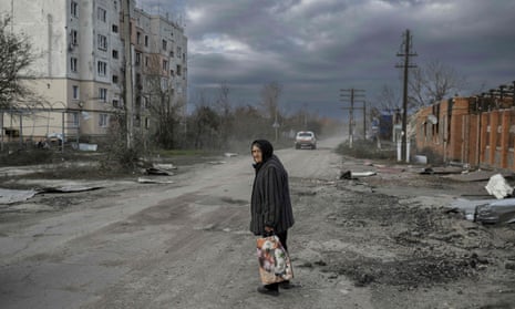 A woman in the Kherson region village of Arkhanhelske