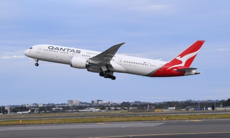 A Qantas 787 Dreamliner takes off at Sydney airport