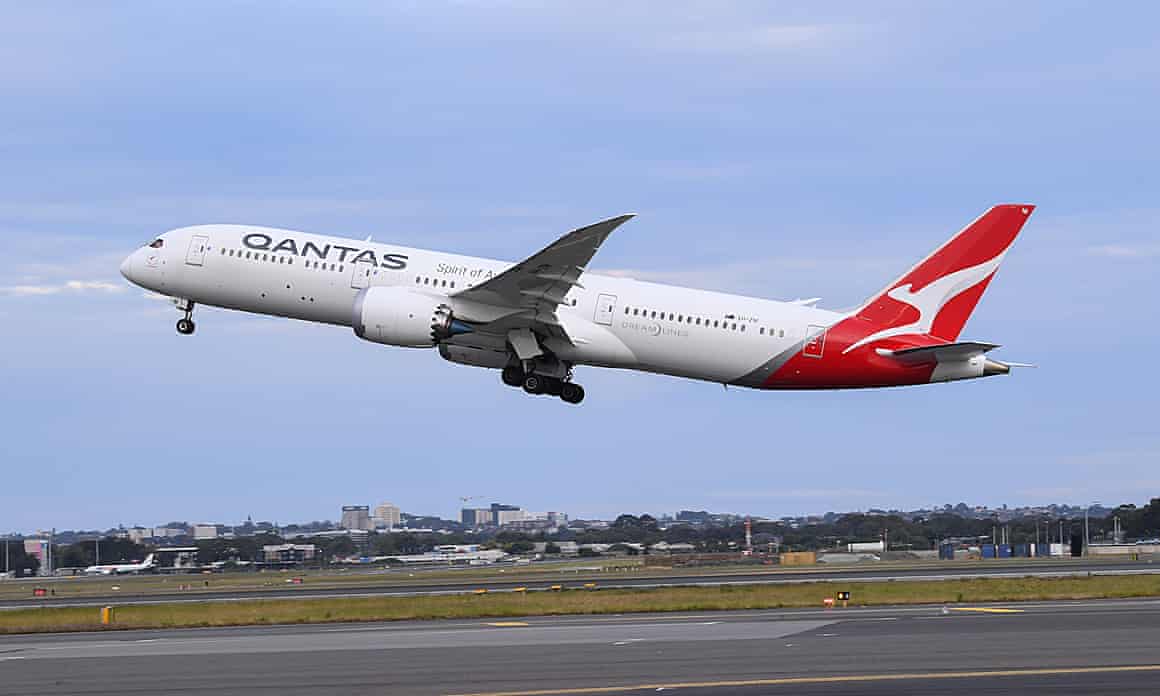 Qantas jet takes off 