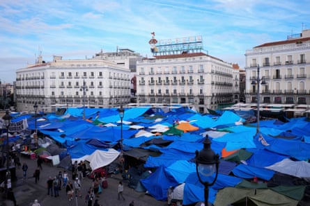 Tents at a housing protest encampment at the Puerta del Sol in Madrid.