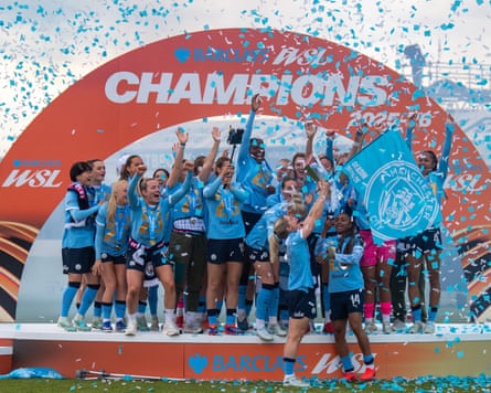 Man City celebrate with the WSL trophy
