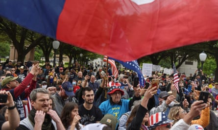 Protesters against the state’s stay-at-home order demonstrate in Austin.