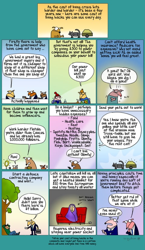 First Dog on the Moon: Cost Of Living Hacks, panel 1