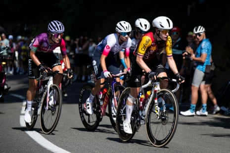 The breakaway with, from right: Noskova , Rijnbeek Mahe and Lasa.