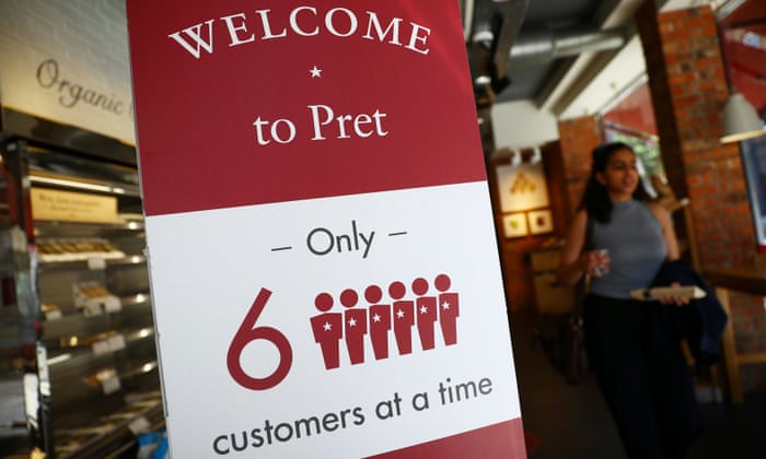 A social distancing sign at a Pret a Manger in London.