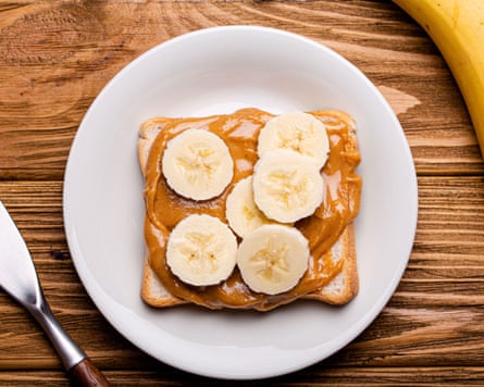 Toast with peanut butter and banana.
