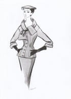 Sketch by Anne Roose of a design from a 1950s Parisian haute couture catwalk