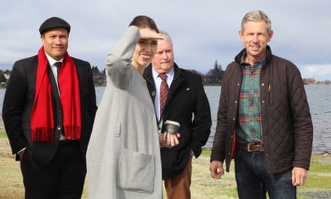 New Zealand Prime Minister Jacinda Ardern visits the Great Lake Pathway while during an election campaign stop. 