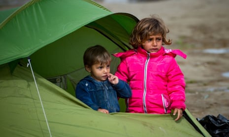 Children at a refugee camp in Greece.