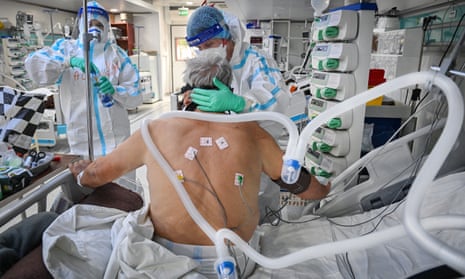 A coronavirus patient is treated in Bucharest, Romania.