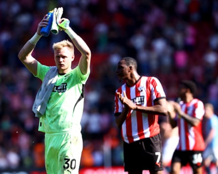 Southampton’s Aaron Ramsdale waves to the fans after the final whistle.
