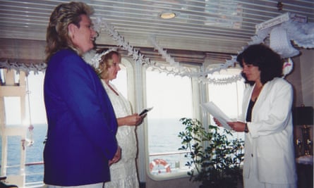 two women get married in front of officiant