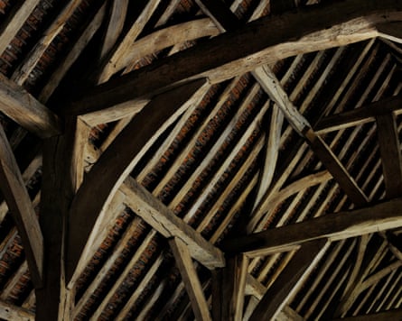 A closeup of the roof timber