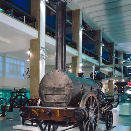 Steam locomotive, remains of Robert Stephenson’s Rocket.