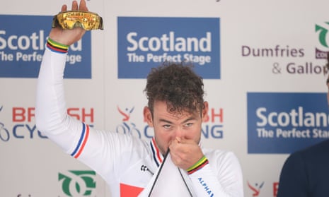 Mark Cavendish after winning the British road race title in Castle Douglas.