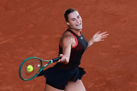 Aryna Sabalenka in action during her second round match against Elsa Jacquemot.
