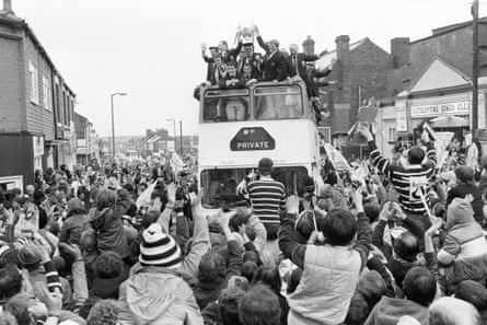 The people of Featherstone welcome back their team after they beat Hull in the Challenge Cup final at Wembley in May 1983