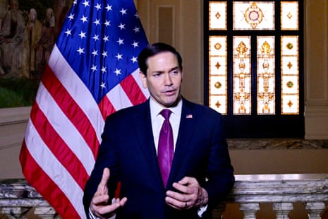 Marco Rubio speaks during a press conference at the US Embassy in Rome.