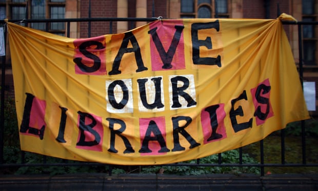 A banner outside Carnegie library in London.