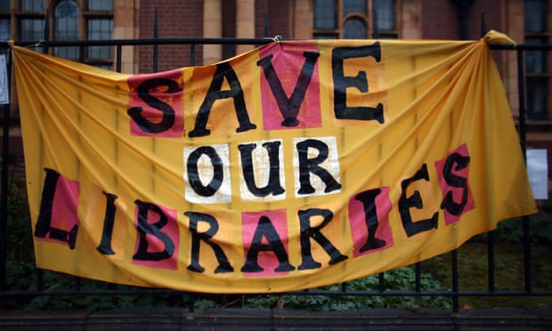 A banner hangs outside Carnegie library in London