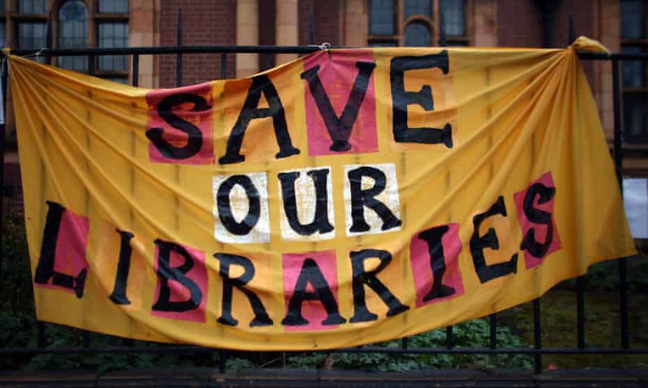 A banner hangs outside Carnegie library in Lambeth, London, in April 2016 in a protest against plans to close it