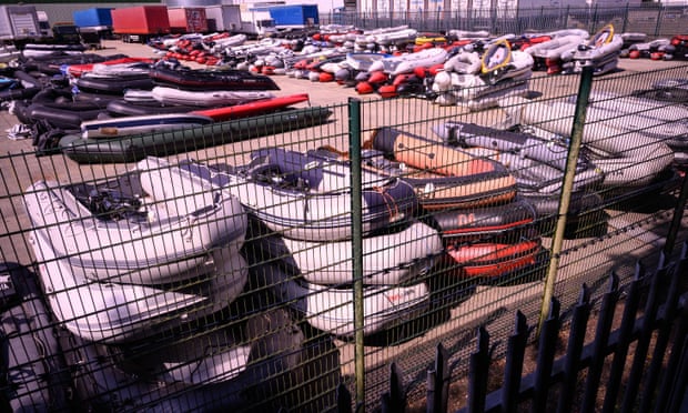 Storage yard in Dover is filled with the dinghies, ribs and rowing boats
