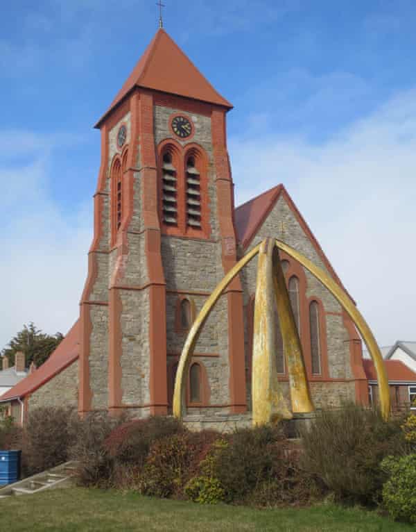 Christ Church cathedral and the whalebone arch in Stanley, Falkland Islands