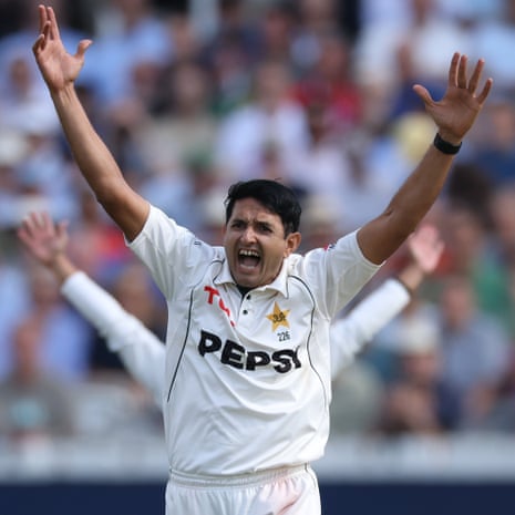 Pakistan bowler Mohammad Abbas appeals in vain for the wicket of Josh Tongue.